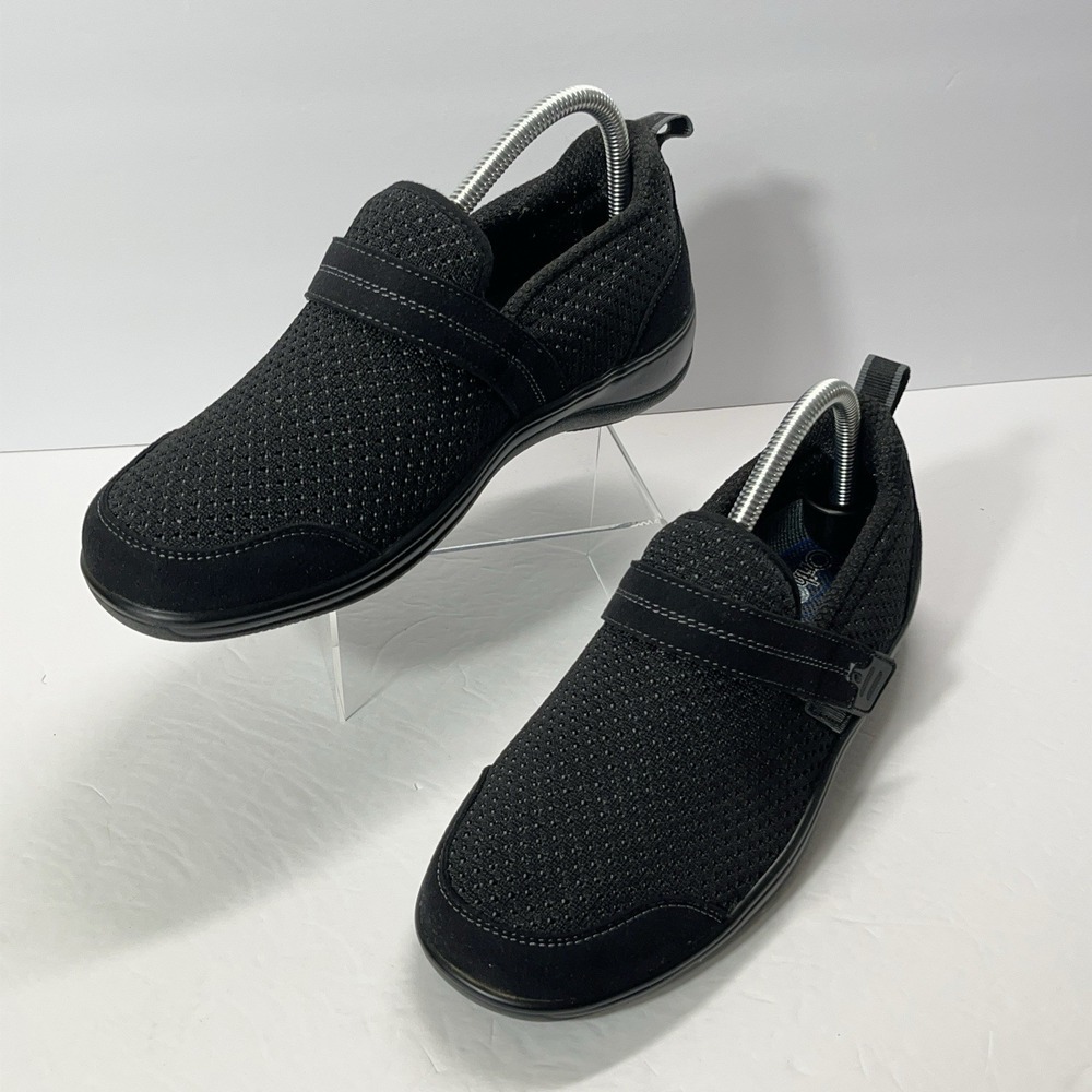Ortho Feet Womens Quincy Ortho Shoes Black Comfort Slip On Walking 7.5D Wide